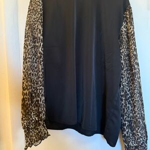 Black Top with Leopard Print Sleeves